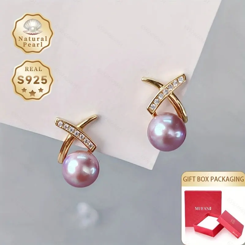Mufan Jewelry 7-8mm Purple Flat round Natural Freshwater Pearl Earrings S925 Silver Cross Design Simple Gift Box Set
Mufan Jewelry 7-8mm Purple Flat round Natural Freshwater Pearl Earrings S925 Silver Cross Design Simple Gift Box Set