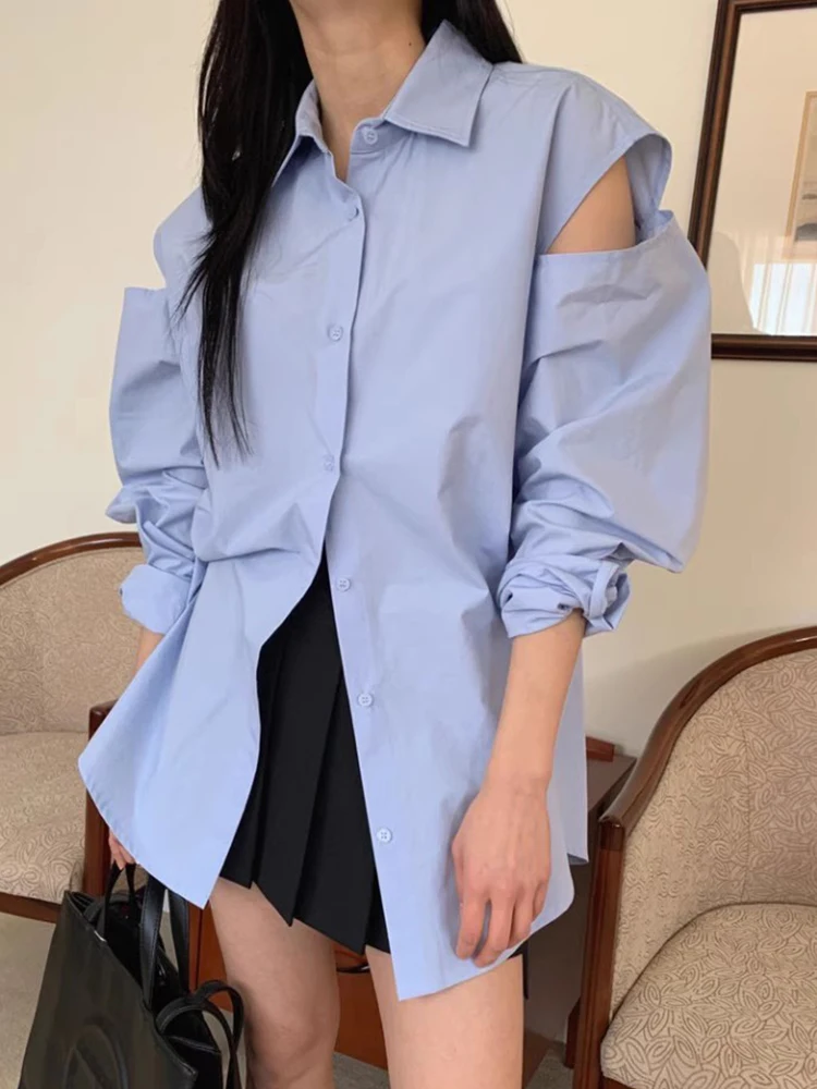 SuperAen 2024 Korean Chic Spring New Blue Off Shoulder Design Loose Casual Long Sleeved Shirt
SuperAen 2024 Korean Chic Spring New Blue Off Shoulder Design Loose Casual Long Sleeved Shirt