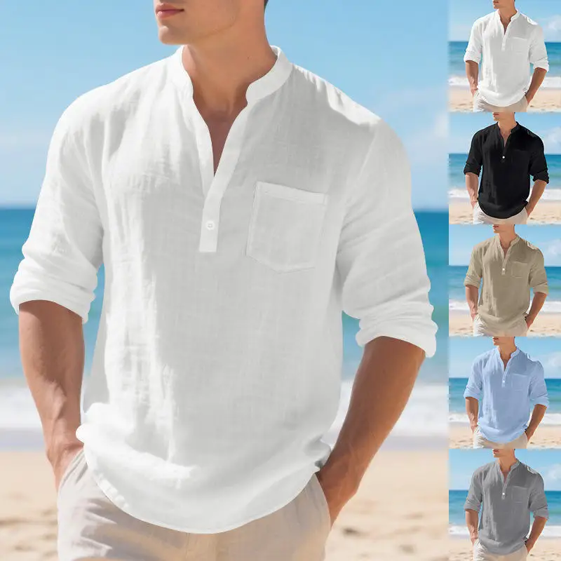 Men's Loose Fit Linen Long Sleeve V-Neck Color Beach Casual Shirt Autumn Season Non-Iron PU Leather Fabric Base Layer Top
Men's Loose Fit Linen Long Sleeve V-Neck Color Beach Casual Shirt Autumn Season Non-Iron PU Leather Fabric Base Layer Top