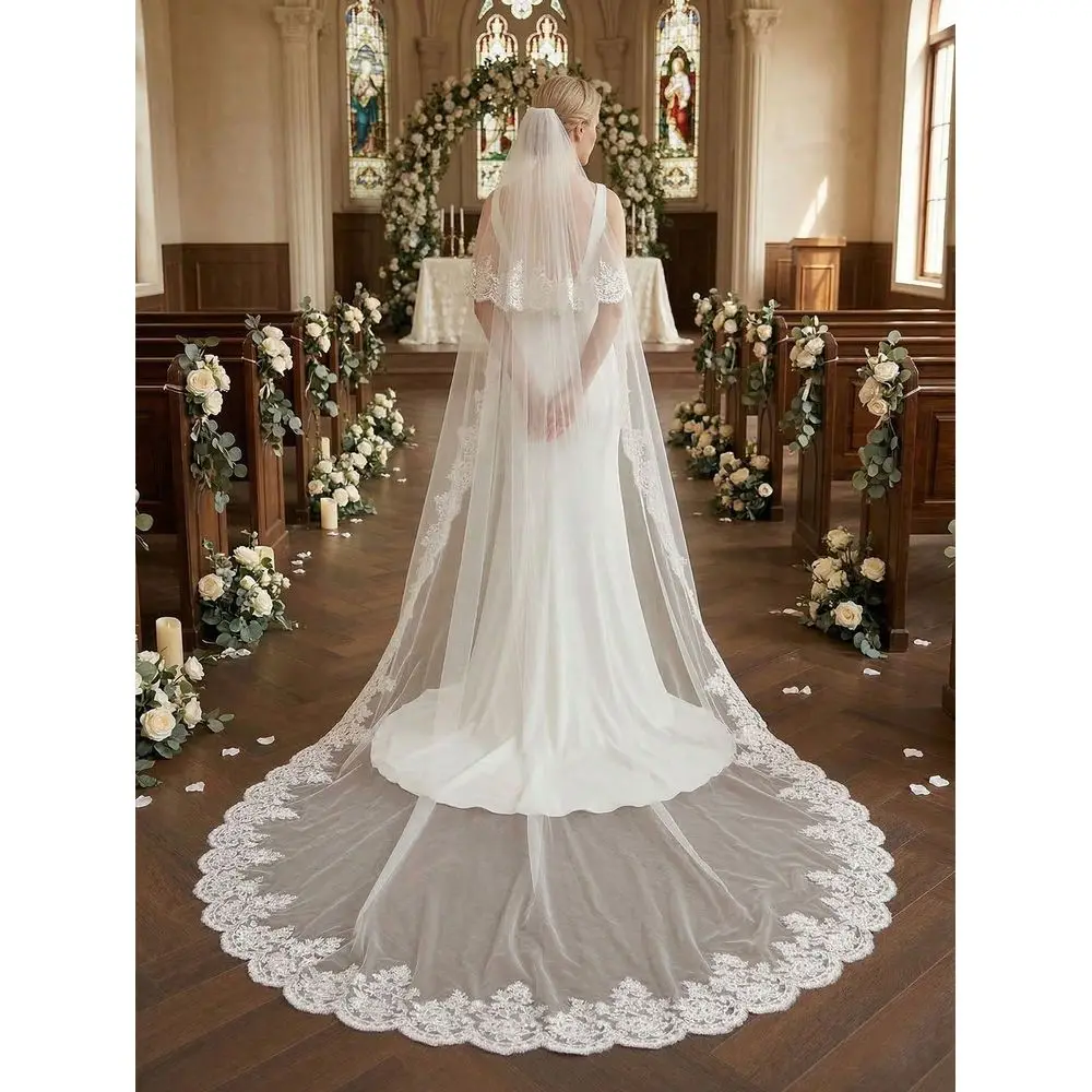Pc 2 Tier Lace Applique Wedding Veil Cathedral Length Bridal Veil With Blusher With Comb For Bride White And Ivory
Pc 2 Tier Lace Applique Wedding Veil Cathedral Length Bridal Veil With Blusher With Comb For Bride White And Ivory
