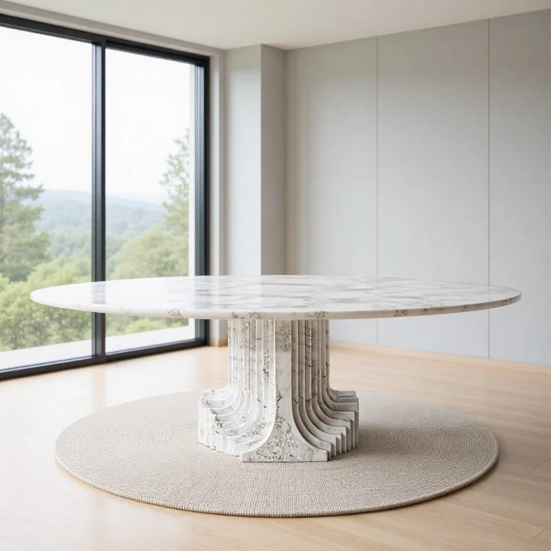 Medium gray natural marble dining table Modern light luxury style oval dining table for 8 people
Medium gray natural marble dining table Modern light luxury style oval dining table for 8 people