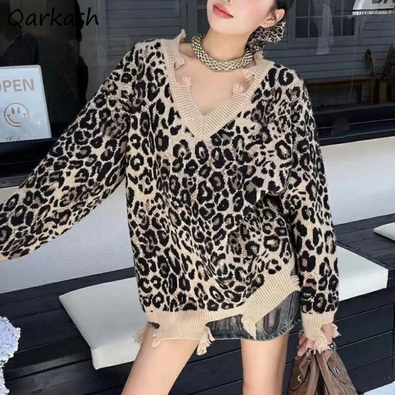 Leopard Pullovers Women Autumn Spicy Female Sweater Fur-lined V-neck Design Fashion Korean Style Unique Causal Daily All-match 
Leopard Pullovers Women Autumn Spicy Female Sweater Fur-lined V-neck Design Fashion Korean Style Unique Causal Daily All-match