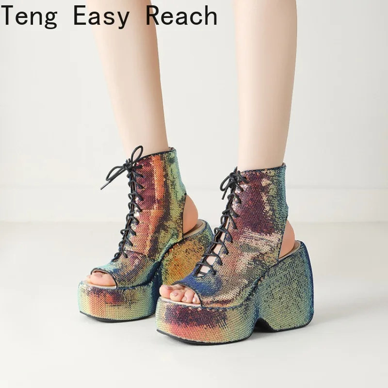 2026 Summer Glitter Crystal High Heels Short Boots Glitter Fabric Dew Toe Dew Heels Summer Boots Ultra High Cross Lace Boots
2026 Summer Glitter Crystal High Heels Short Boots Glitter Fabric Dew Toe Dew Heels Summer Boots Ultra High Cross Lace Boots