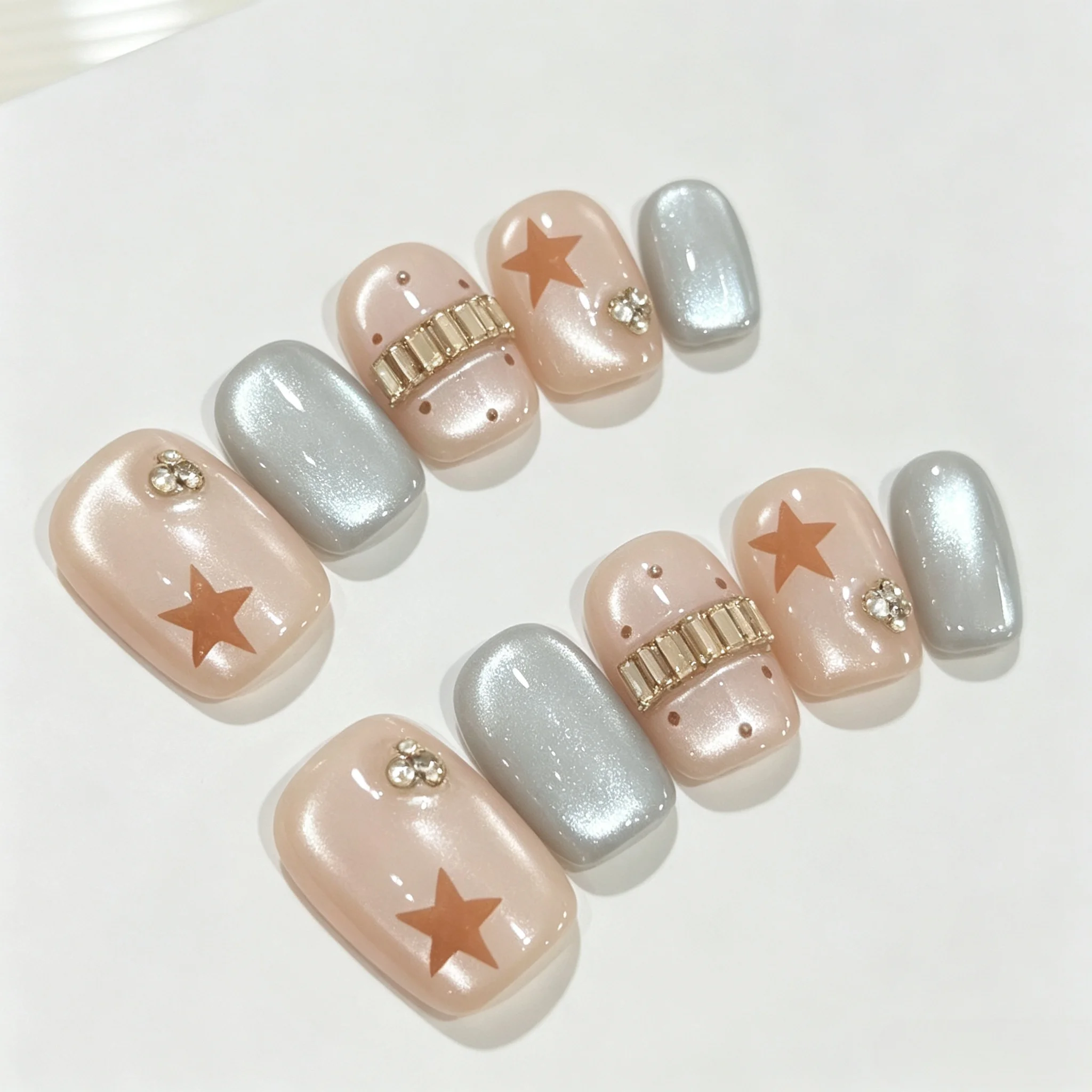 10pcs Coffee Blue Handmade Press on Nails Five-Pointed Star Transparent Nude Cat-Eye Zirconia False Nail Short Sqaure Fake Nail
10pcs Coffee Blue Handmade Press on Nails Five-Pointed Star Transparent Nude Cat-Eye Zirconia False Nail Short Sqaure Fake Nail
