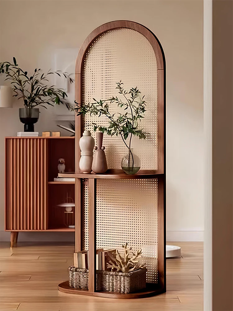 Retro solid wood rattan woven movable flower stand, new Chinese style entrance foyer storage rack
Retro solid wood rattan woven movable flower stand, new Chinese style entrance foyer storage rack