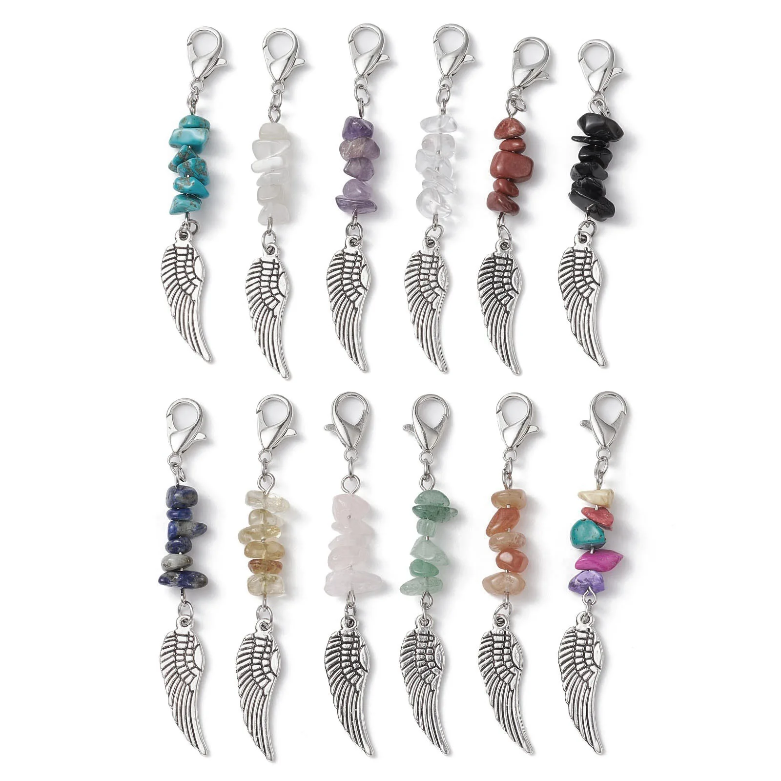 20pcs Angel Wing Feather Mini Charms Lobster Clip Clasp Chakra Crystal Gravel Chip Stone Beads Key Chain Agate Jade Bag ACC
20pcs Angel Wing Feather Mini Charms Lobster Clip Clasp Chakra Crystal Gravel Chip Stone Beads Key Chain Agate Jade Bag ACC