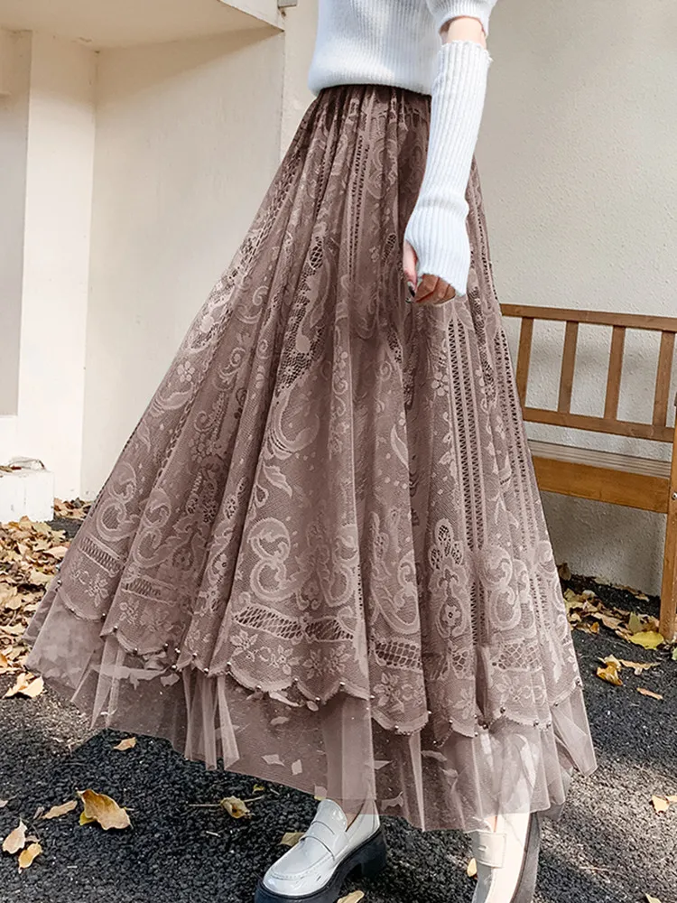 Spring Autumn Beading Lace Skirt Women 2022 Korean Style Strench High Waisted Patchwork Mesh A-Line Midi Long Skirts rokken
Spring Autumn Beading Lace Skirt Women 2022 Korean Style Strench High Waisted Patchwork Mesh A-Line Midi Long Skirts rokken