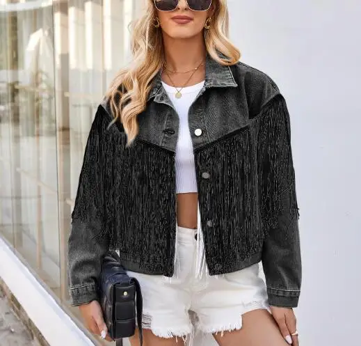 Women's Denim Jacket Spring and Autumn New Fashion Trend High Street Style Solid Color Tassel Splicing Long Sleeved Denim Jacket
Women's Denim Jacket Spring and Autumn New Fashion Trend High Street Style Solid Color Tassel Splicing Long Sleeved Denim Jacket