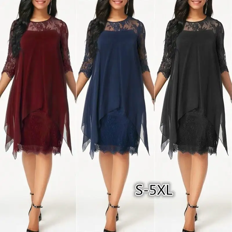 Spring Summer 2020 Lace Splicing Seven Sleeve Midi Knee Length Chiffon Dress Sweet Style Irregular Hemline Fake Two-Piece Design
Spring Summer 2020 Lace Splicing Seven Sleeve Midi Knee Length Chiffon Dress Sweet Style Irregular Hemline Fake Two-Piece Design