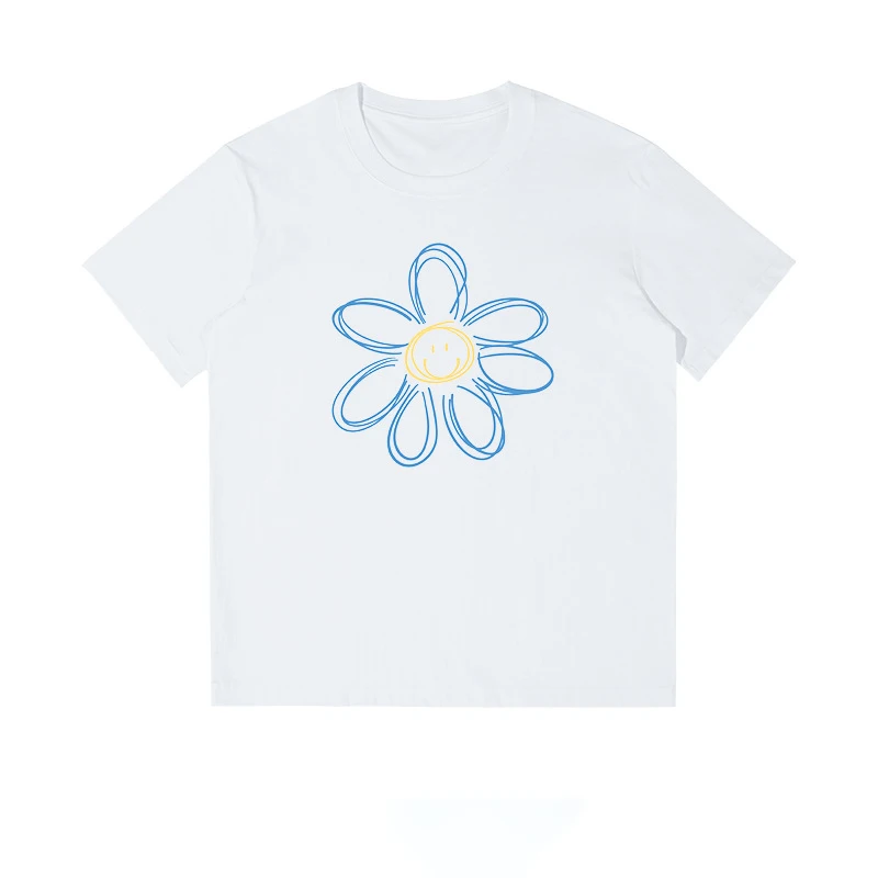 Pure cotton round neck simple flower short-sleeved t-shirt mens spring and summer new sweet loose top womens trend
Pure cotton round neck simple flower short-sleeved t-shirt mens spring and summer new sweet loose top womens trend