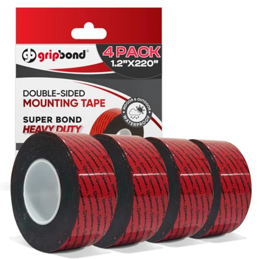 GripBond Black Super Bond Heavy Duty Double Sided Tape 4 Rolls 18.3 Ft Waterproof Adhesive Mounting Tape for Indoor/Outdoor Wal
GripBond Black Super Bond Heavy Duty Double Sided Tape 4 Rolls 18.3 Ft Waterproof Adhesive Mounting Tape for Indoor/Outdoor Wal