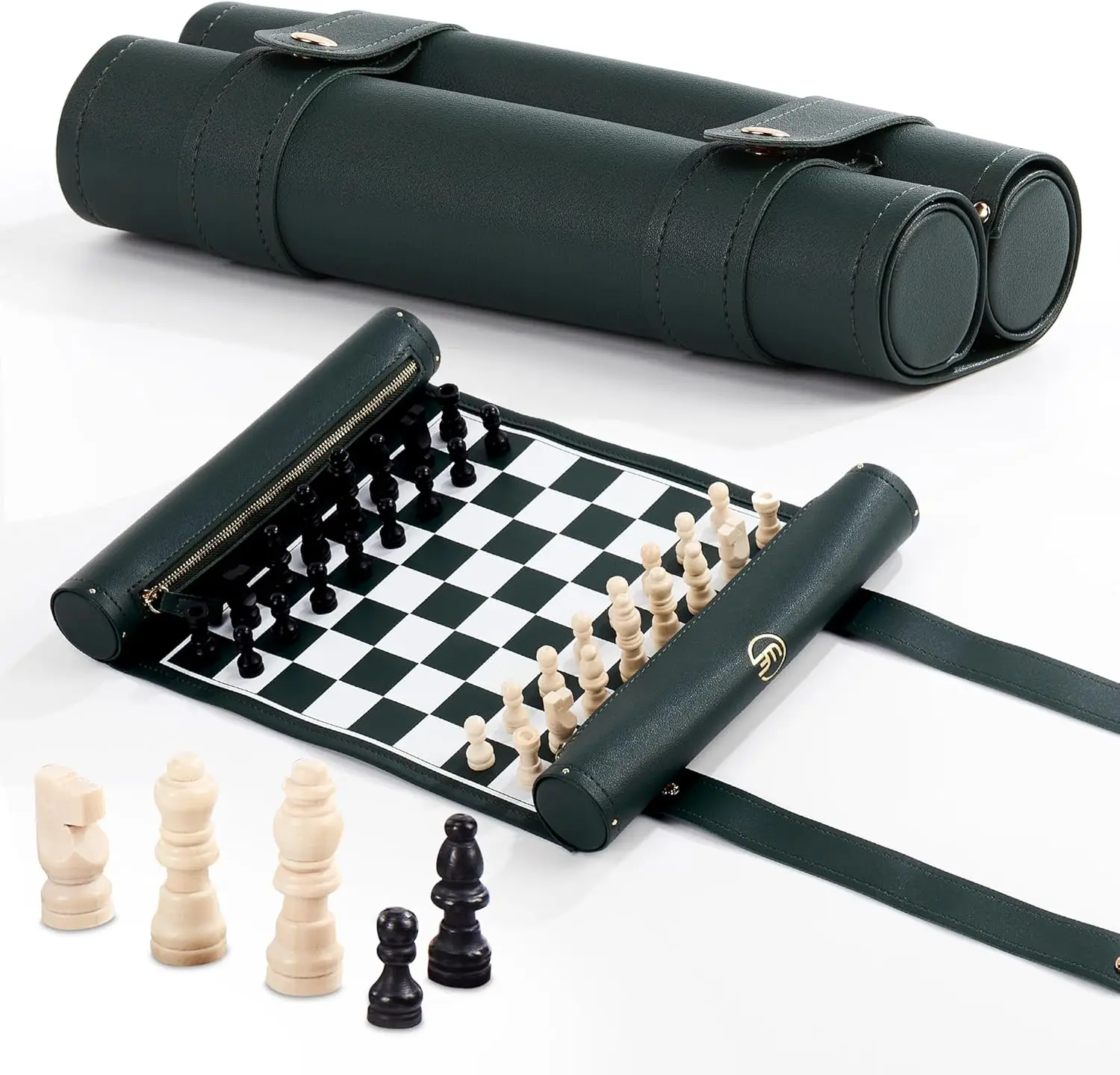 Roll Up Chess Set - 11' Foldable Leather Chess Mat with Wooden Pieces - Portable Travel Chess Game - Green
Roll Up Chess Set - 11' Foldable Leather Chess Mat with Wooden Pieces - Portable Travel Chess Game - Green