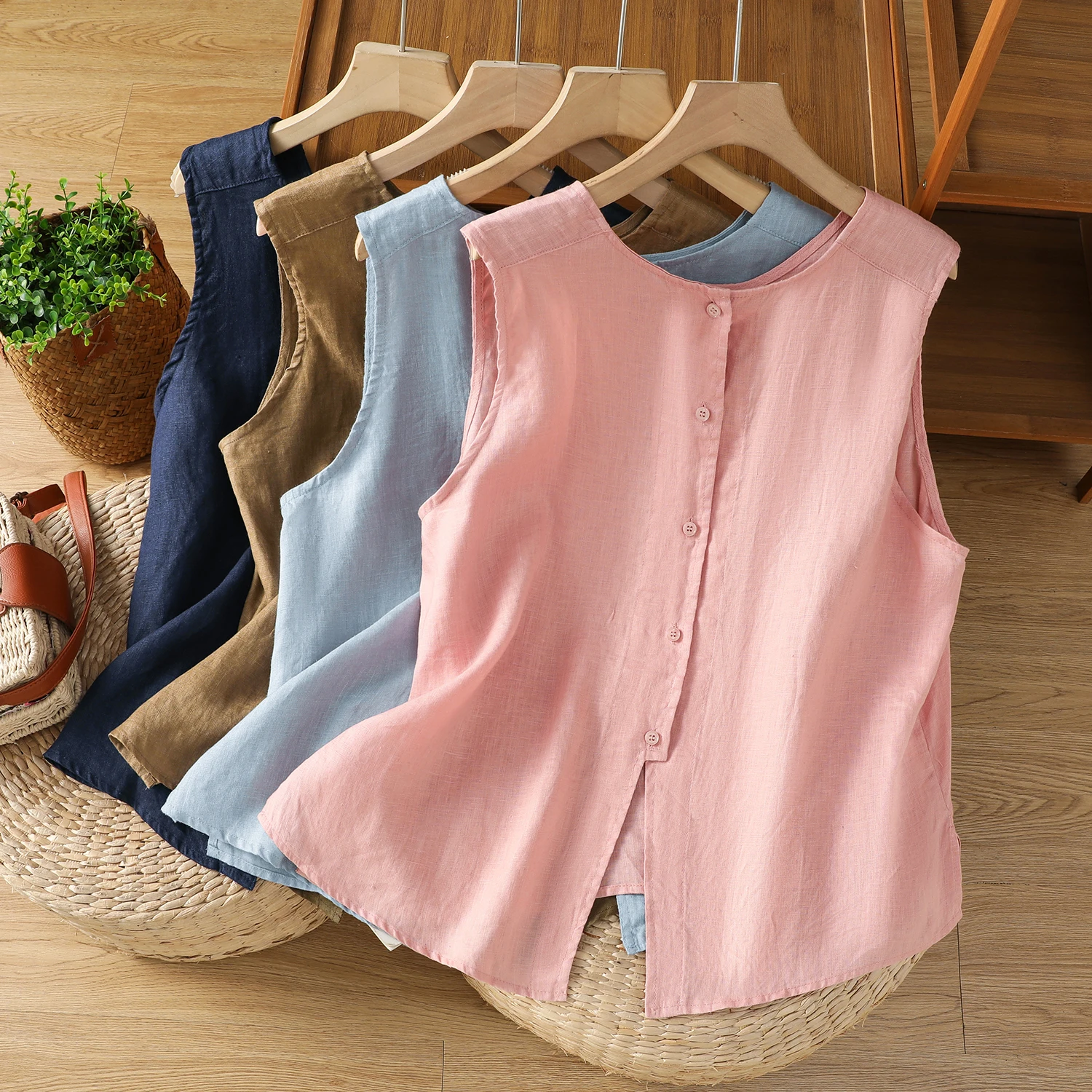 Women's Summer Thin Cotton Linen Vest Two Sides Wear Button-Up Sleeveless Jacket Cover Ups Pink Blue Navy Blue Tank Top Cardigan
Women's Summer Thin Cotton Linen Vest Two Sides Wear Button-Up Sleeveless Jacket Cover Ups Pink Blue Navy Blue Tank Top Cardigan