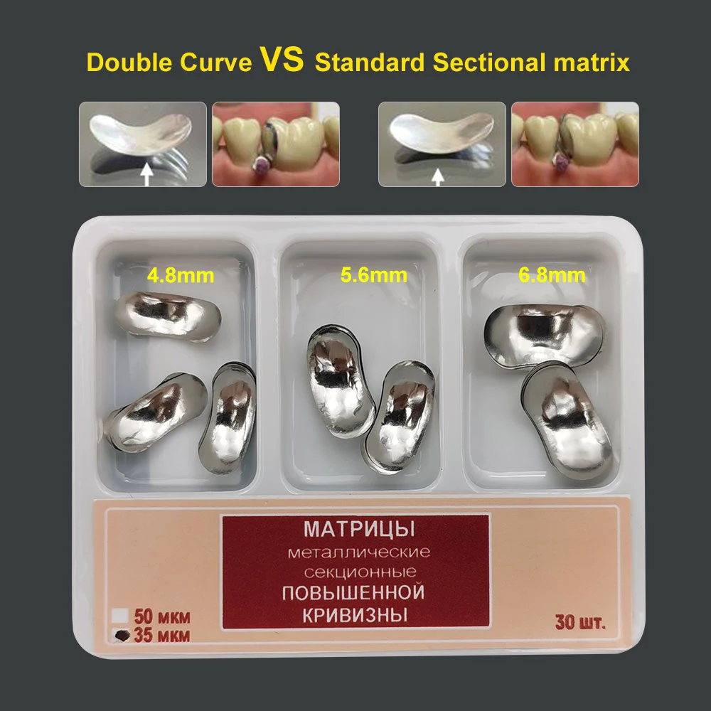 30pcs Double Сurve Dental Sectional Contoured Matrices 1.098DC Metal Matrice Small Medium Large Stainless Steel
30pcs Double Сurve Dental Sectional Contoured Matrices 1.098DC Metal Matrice Small Medium Large Stainless Steel