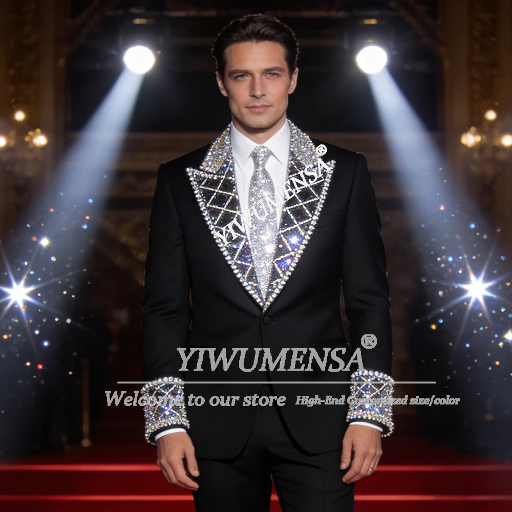 Sparkly Beaded Crystals Suits Men Slim Fit Single Breasted Jacket Pants 2 Piece Sets Male Fashion Wedding Tuxedos Customized
Sparkly Beaded Crystals Suits Men Slim Fit Single Breasted Jacket Pants 2 Piece Sets Male Fashion Wedding Tuxedos Customized
