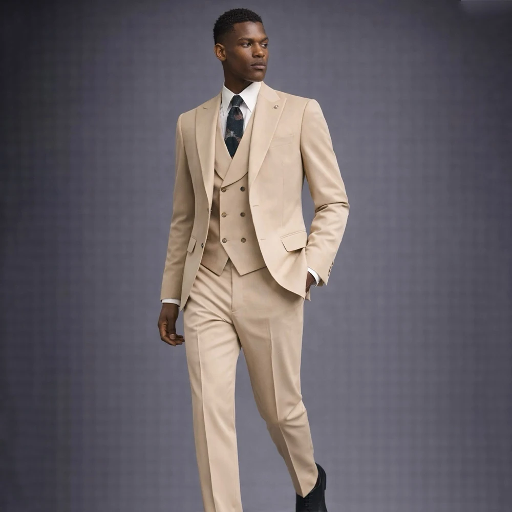 Beige Men's Suits 3 Pcs Set Peaked Lapel Groom Wedding Tuxedo Party Dress Suit Business Office Blazers Jacket+Pants Customized
Beige Men's Suits 3 Pcs Set Peaked Lapel Groom Wedding Tuxedo Party Dress Suit Business Office Blazers Jacket+Pants Customized