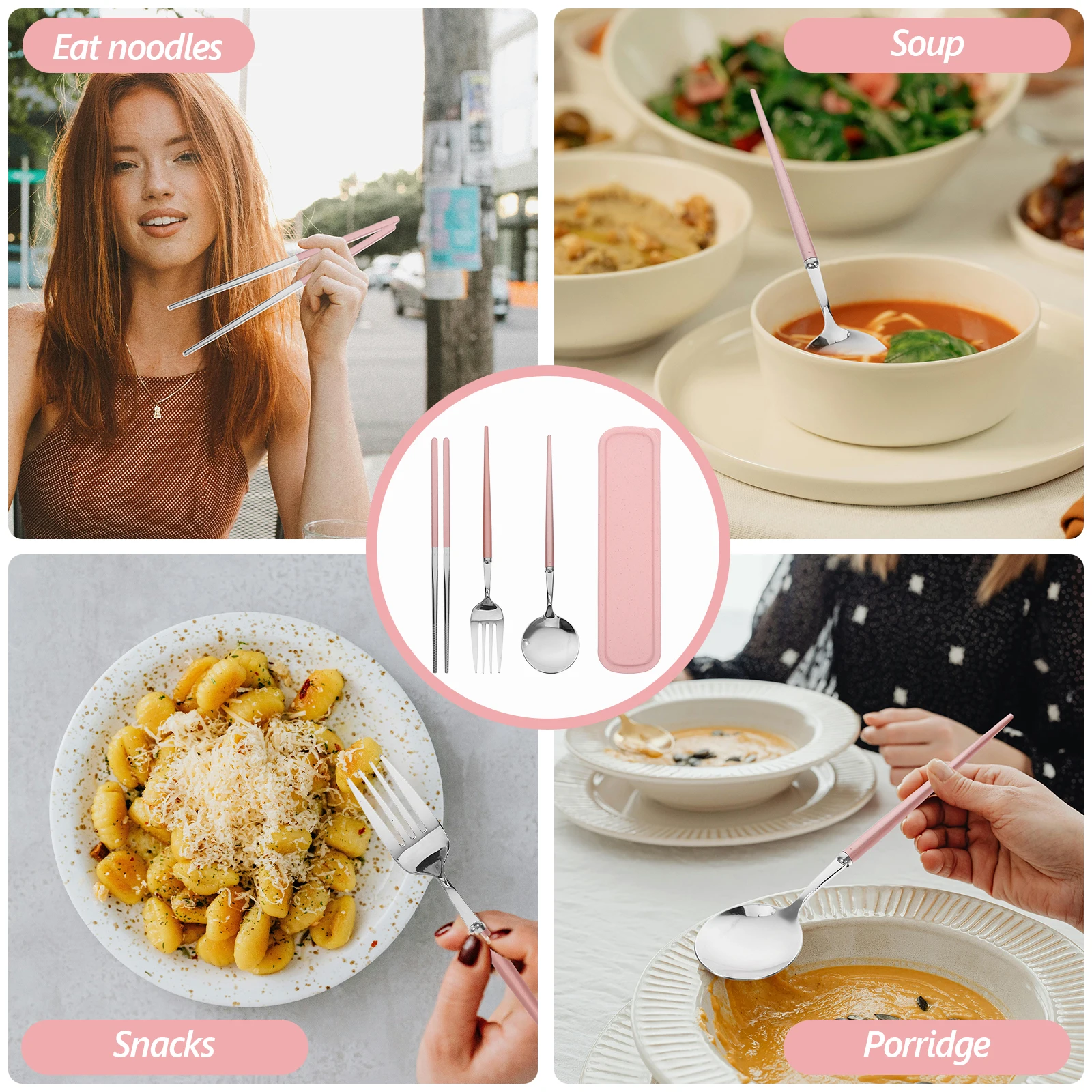 3 Sets Stainless Steel Cutlery Set With Case Portable Travel Utensils Fork Spoon Chopsticks For Camping Picnic Office
3 Sets Stainless Steel Cutlery Set With Case Portable Travel Utensils Fork Spoon Chopsticks For Camping Picnic Office