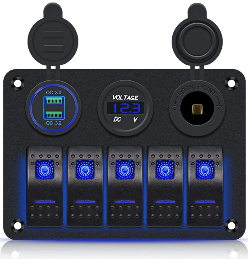 12V 24V 5 Gang Car BOAT Caravan Marine Rocker Switch Panel Voltmeter Dual Usb Charger RV Car Truck Trailer Ambulance
12V 24V 5 Gang Car BOAT Caravan Marine Rocker Switch Panel Voltmeter Dual Usb Charger RV Car Truck Trailer Ambulance
