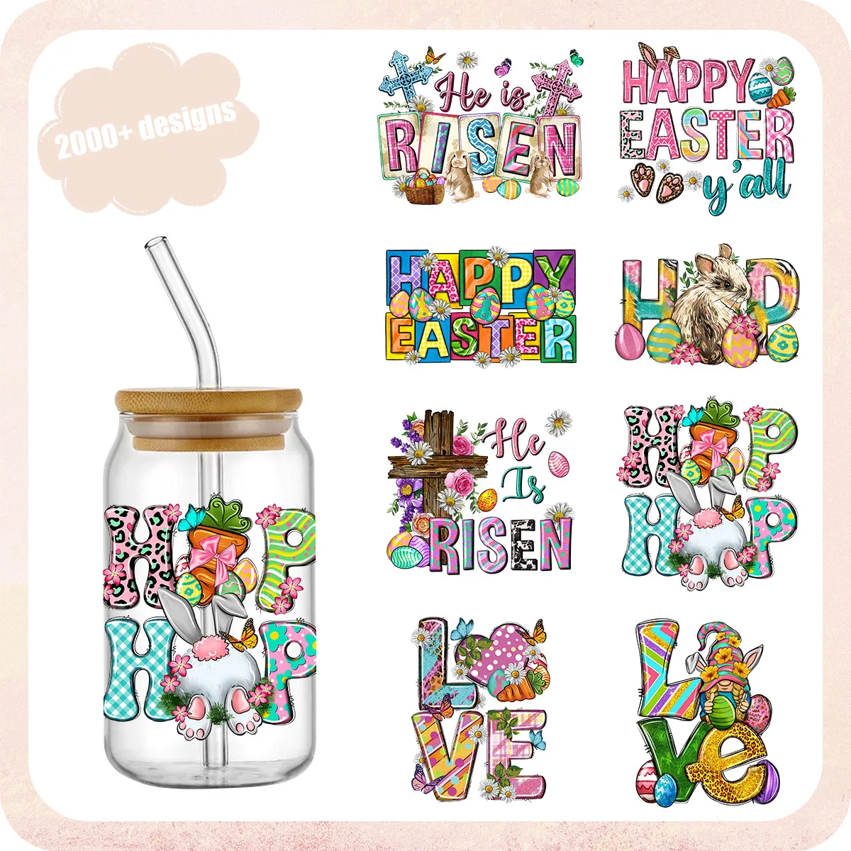 Easter Day UV DTF Transfer Sticker For The 16oz Libbey Glasses Wraps Cup Can DIY Waterproof Easy To Use Custom Decals
Easter Day UV DTF Transfer Sticker For The 16oz Libbey Glasses Wraps Cup Can DIY Waterproof Easy To Use Custom Decals