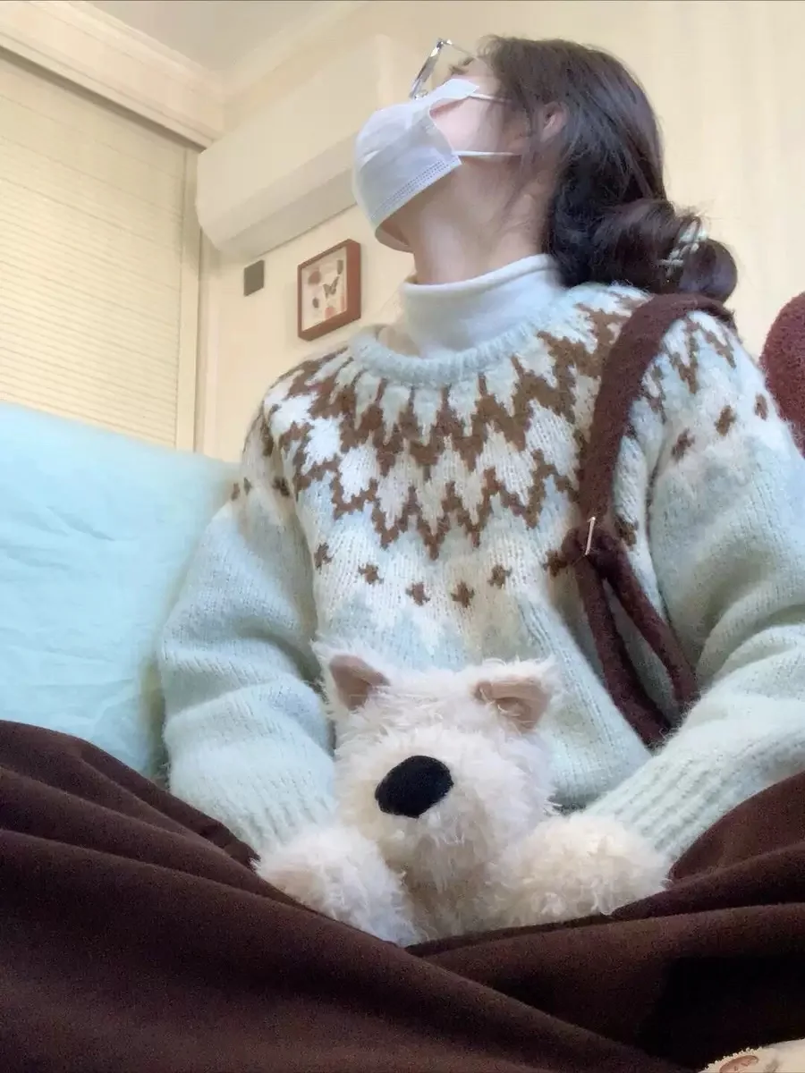 Осень-зима Thiened Мягкий шерстяной вязаный свитер в Корейском стиле Lazy High-End Fair Isle eep Camere Трикотаж Топ
Осень-зима Thiened Мягкий шерстяной вязаный свитер в Корейском стиле Lazy High-End Fair Isle eep Camere Трикотаж Топ