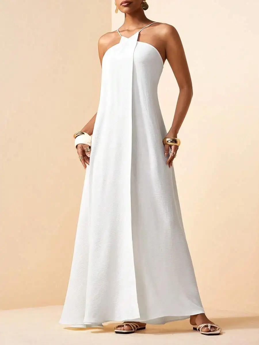 Boho Solid White Linen A-Line Backless Long Dress With Cross Strap For Vacation Beach Wedding
Boho Solid White Linen A-Line Backless Long Dress With Cross Strap For Vacation Beach Wedding