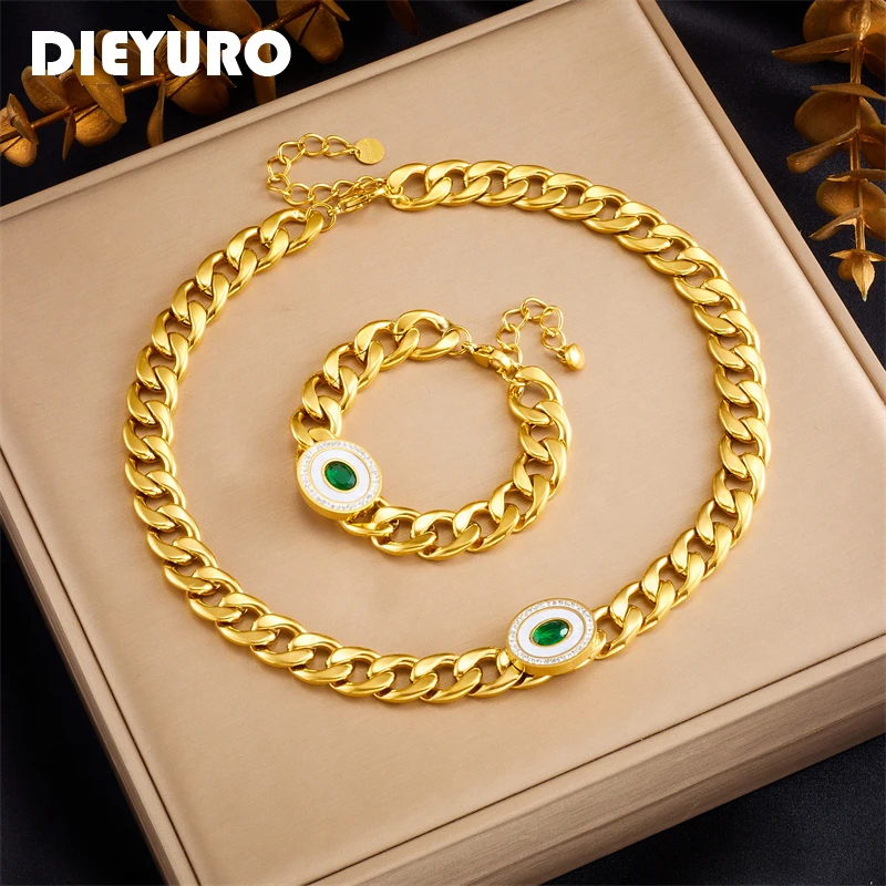 DIEYURO 316L Stainless Steel Oval Green Stone Necklace Bracelets For Women 2024 New Trendy Neck Wrist Chain Jewelry Set Bijoux
DIEYURO 316L Stainless Steel Oval Green Stone Necklace Bracelets For Women 2024 New Trendy Neck Wrist Chain Jewelry Set Bijoux