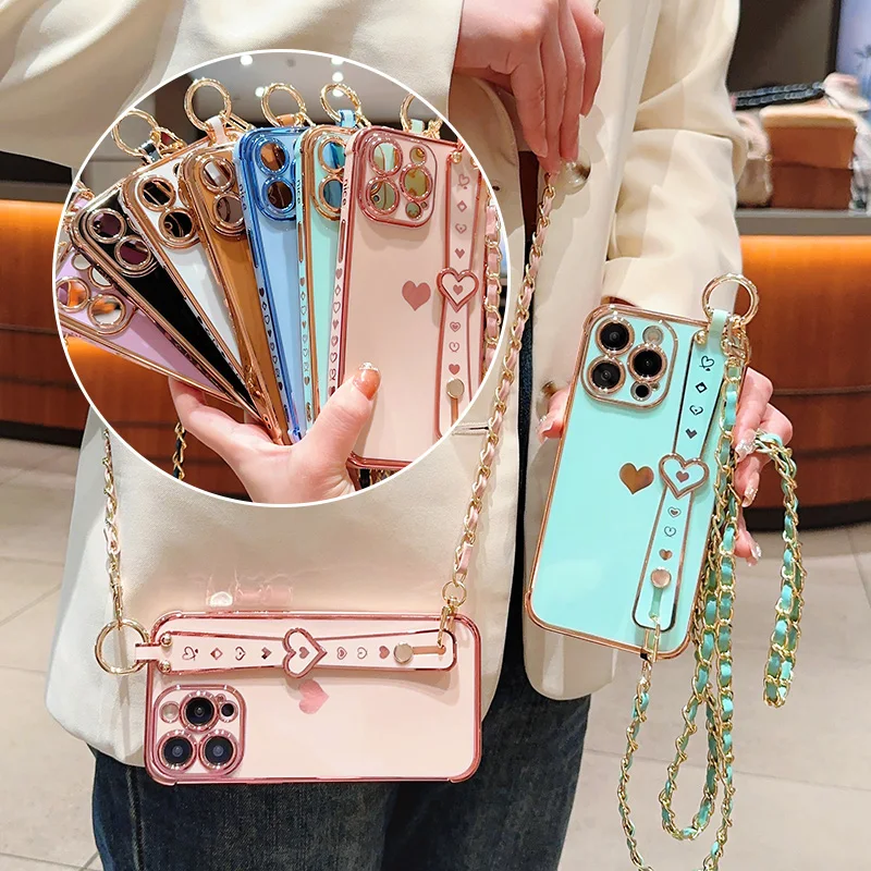 Plating Love Heart Wrist Strap Holder Crossbody Phone Case For IPhone 15 14 13 12 11 Pro Max With Lanyard Shockproof Back Cover
Plating Love Heart Wrist Strap Holder Crossbody Phone Case For IPhone 15 14 13 12 11 Pro Max With Lanyard Shockproof Back Cover