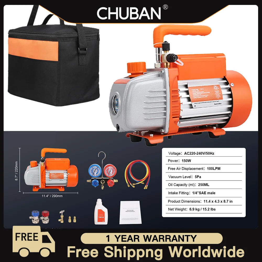Universal Adapters & 3.5CFM Single Vane HVAC Vacuum Pump, Leak-Test Hoses, Oil Sight Glass, DIY AC Service Ready Kit Plus
Universal Adapters & 3.5CFM Single Vane HVAC Vacuum Pump, Leak-Test Hoses, Oil Sight Glass, DIY AC Service Ready Kit Plus