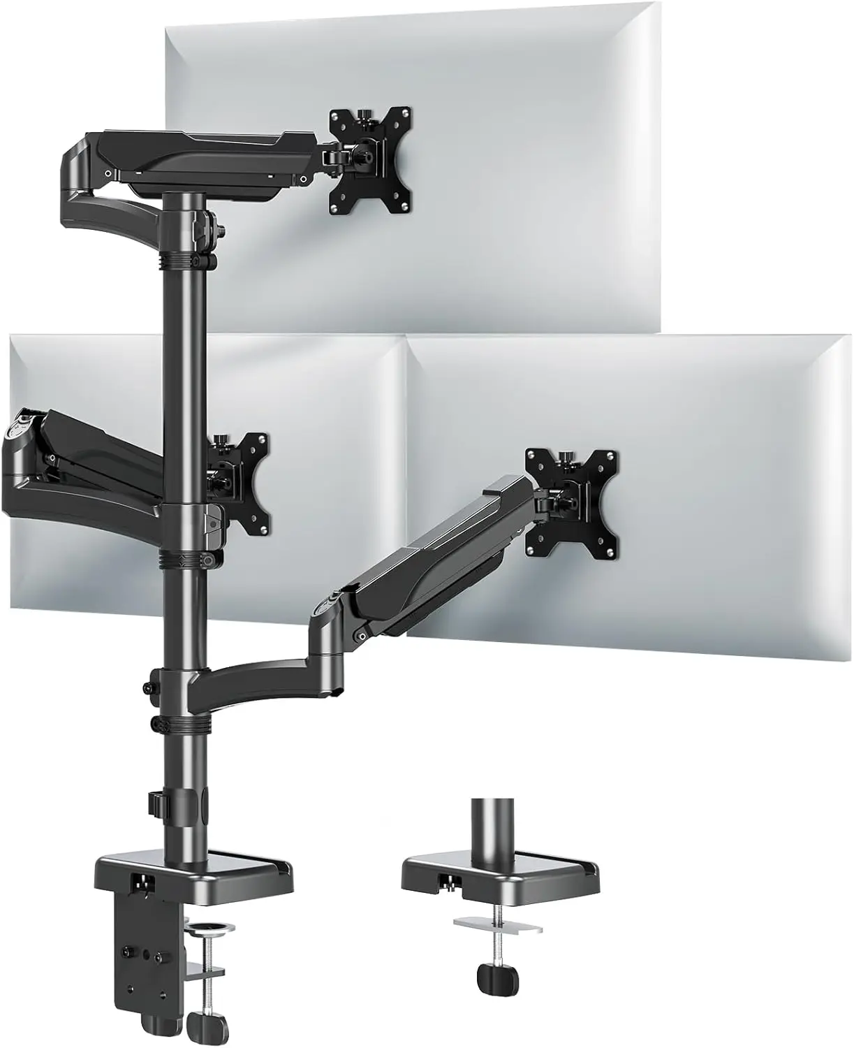 Triple Monitor Mount for 32-Inch Screens, Adjustable Arm with Clamp/Grommet Base, Holds 4.4-17.6lbs, VESA Compatible
Triple Monitor Mount for 32-Inch Screens, Adjustable Arm with Clamp/Grommet Base, Holds 4.4-17.6lbs, VESA Compatible