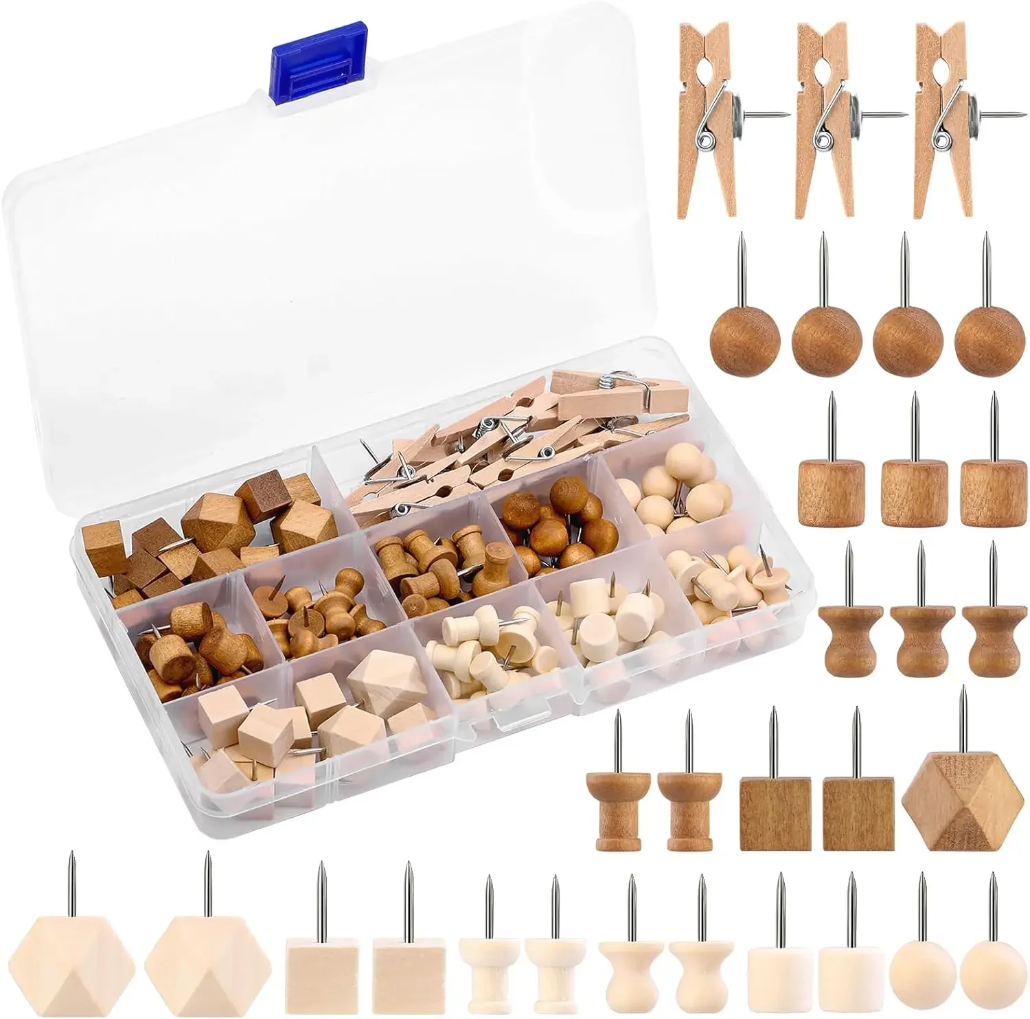 114 Pcs Wood Push Pins, 2 Colors & 7 Types Decorative Thumb Tacks For Bulletin Boards & Crafts With Storage Box
114 Pcs Wood Push Pins, 2 Colors & 7 Types Decorative Thumb Tacks For Bulletin Boards & Crafts With Storage Box