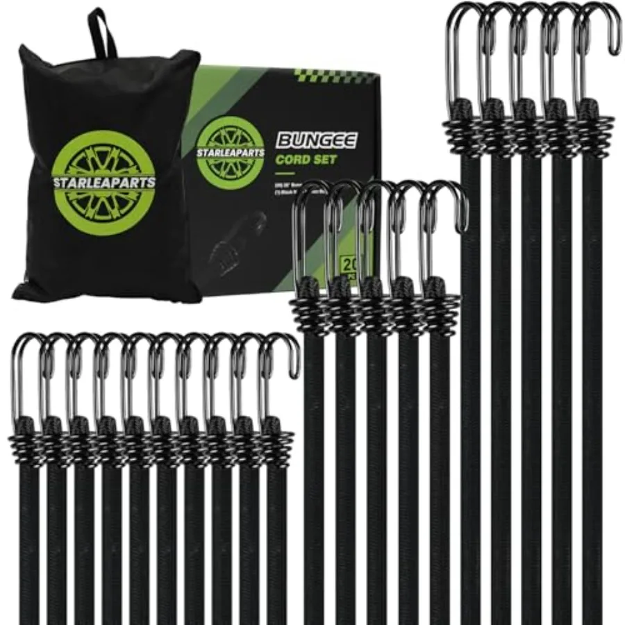 Bungee Cords with Hooks Heavy Duty - 20pcs Bungie Cord with Steel Double J Hook - 36 Inch Black Bungee Cords with UV and Weathe
Bungee Cords with Hooks Heavy Duty - 20pcs Bungie Cord with Steel Double J Hook - 36 Inch Black Bungee Cords with UV and Weathe