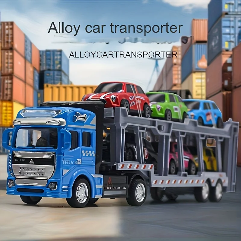An alloy double-layer transportation vehicle comes with a set of 6 small vehicles, a large truck model, with braking function, s
An alloy double-layer transportation vehicle comes with a set of 6 small vehicles, a large truck model, with braking function, s