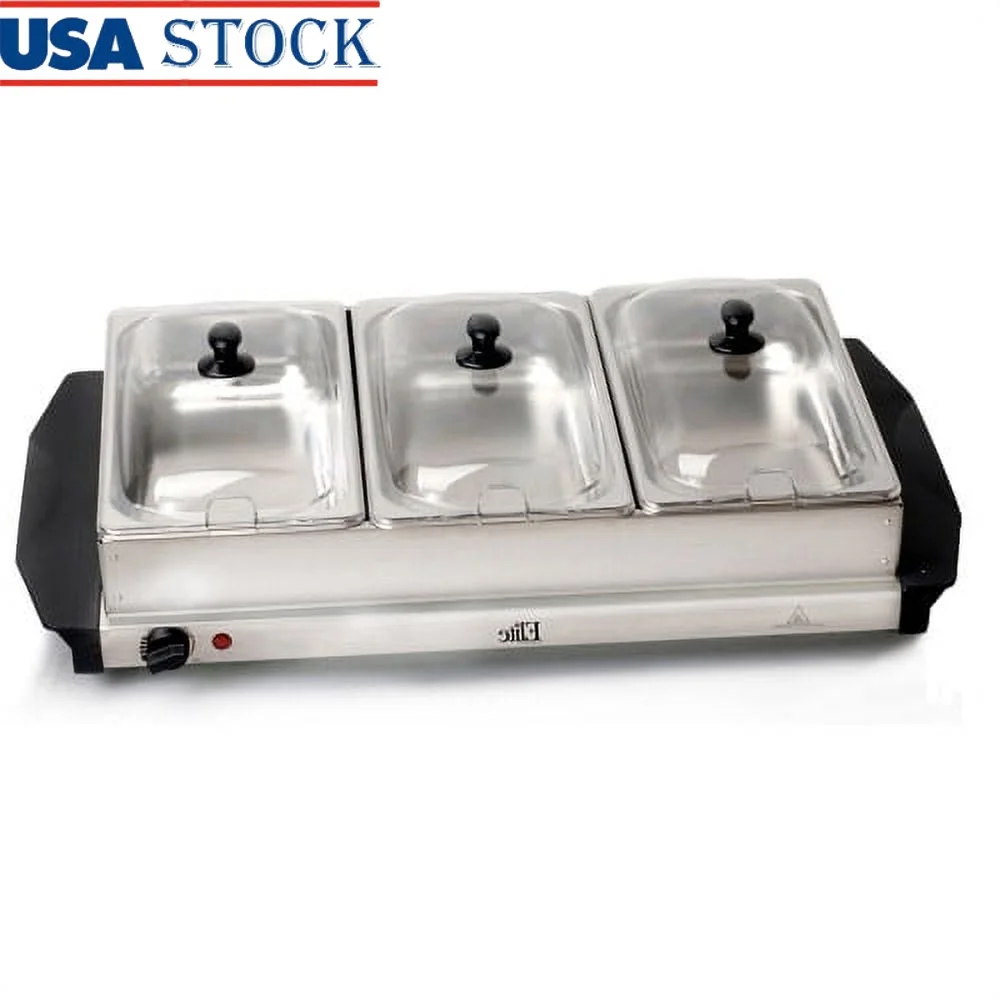 7.5 Quart Triple Buffet Server Food Warmer with Temperature Control Clear Slotted Lids Parties Catering and Restaurants
7.5 Quart Triple Buffet Server Food Warmer with Temperature Control Clear Slotted Lids Parties Catering and Restaurants