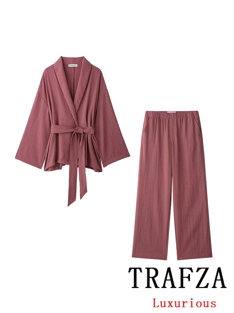 TRAFZA Casual Chic KimonoSets Solid Suit V-Neck Sashes Long Sleeve Coat Elastic Straight Pants Fashion 2025 Spring Summer Suit
TRAFZA Casual Chic KimonoSets Solid Suit V-Neck Sashes Long Sleeve Coat Elastic Straight Pants Fashion 2025 Spring Summer Suit