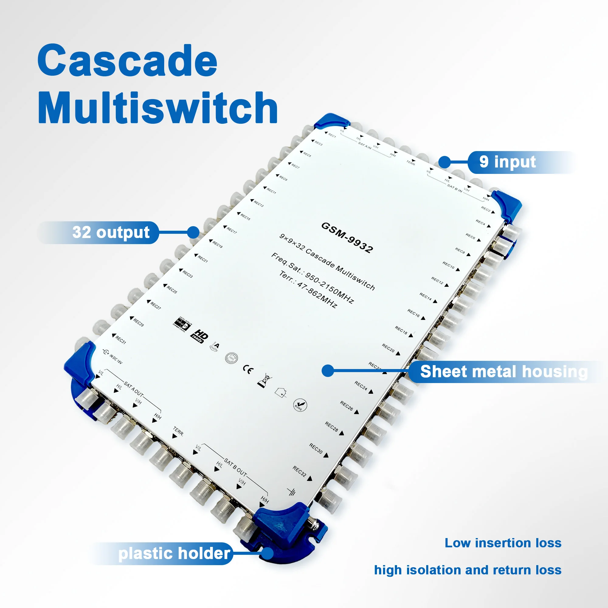 GSM-9932 9x9x32 Каскадный мультиплексор, 9 входов, 32 выхода, каскадный коммутатор, спутниковый мультикоммутатор, спутниковый коммутатор (спутник + CATV)
GSM-9932 9x9x32 Каскадный мультиплексор, 9 входов, 32 выхода, каскадный коммутатор, спутниковый мультикоммутатор, спутниковый коммутатор (спутник + CATV)