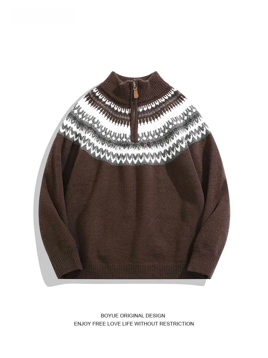 Warm Zipper Fair Isle Knit Sweater Half High Collar Men's Casual Autumn Winter Vintage BOYUE Neck Pullover Knittedwear
Warm Zipper Fair Isle Knit Sweater Half High Collar Men's Casual Autumn Winter Vintage BOYUE Neck Pullover Knittedwear