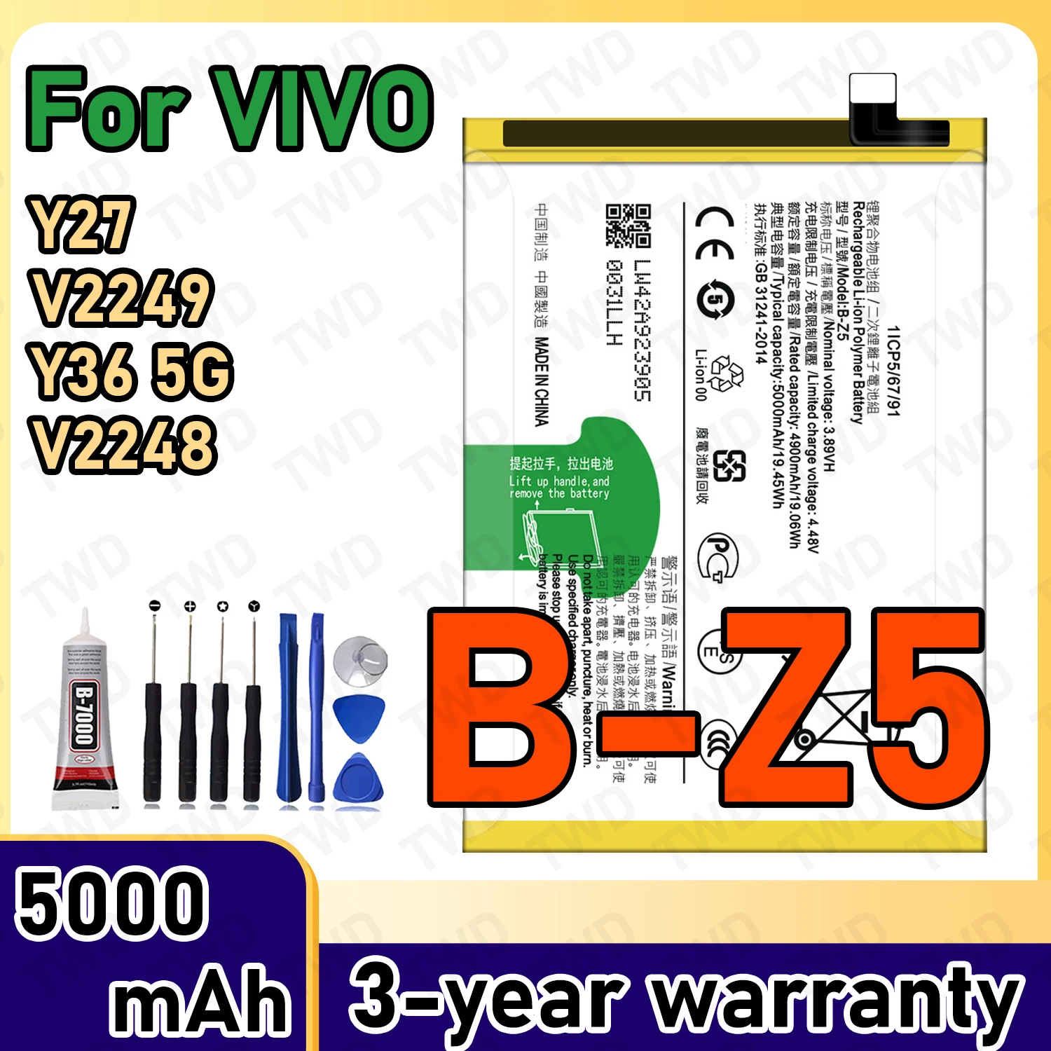 B-Z5 Large capacity Battery For VIVO Y21/V2249/Y36 5G/V2248 Batteries New High Quanlity+Free Tools
B-Z5 Large capacity Battery For VIVO Y21/V2249/Y36 5G/V2248 Batteries New High Quanlity+Free Tools