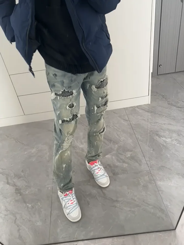 American Sle Men's Jeans Patchwork Slim Fit Distred Ink Splaed Straight Leg Wear Resistant Casual Long Trousers
American Sle Men's Jeans Patchwork Slim Fit Distred Ink Splaed Straight Leg Wear Resistant Casual Long Trousers