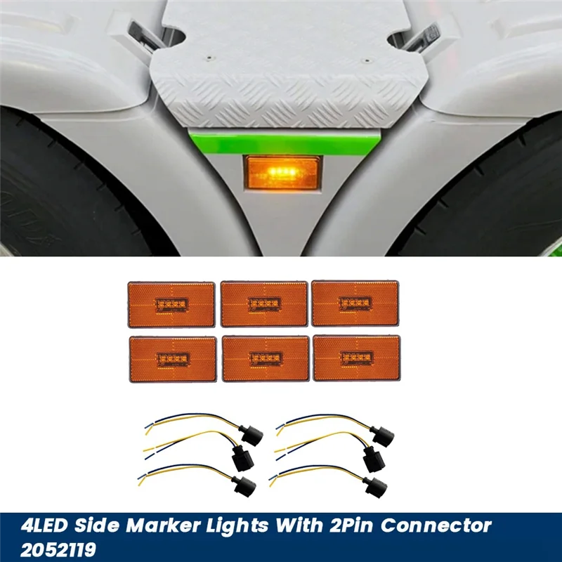 AB56-6Pc 4LED Side Marker Lights 2052119 For Scania 5 6 Series P R Cabs G T S Series With 2Pin Connector Amber Indicator Lamp
AB56-6Pc 4LED Side Marker Lights 2052119 For Scania 5 6 Series P R Cabs G T S Series With 2Pin Connector Amber Indicator Lamp