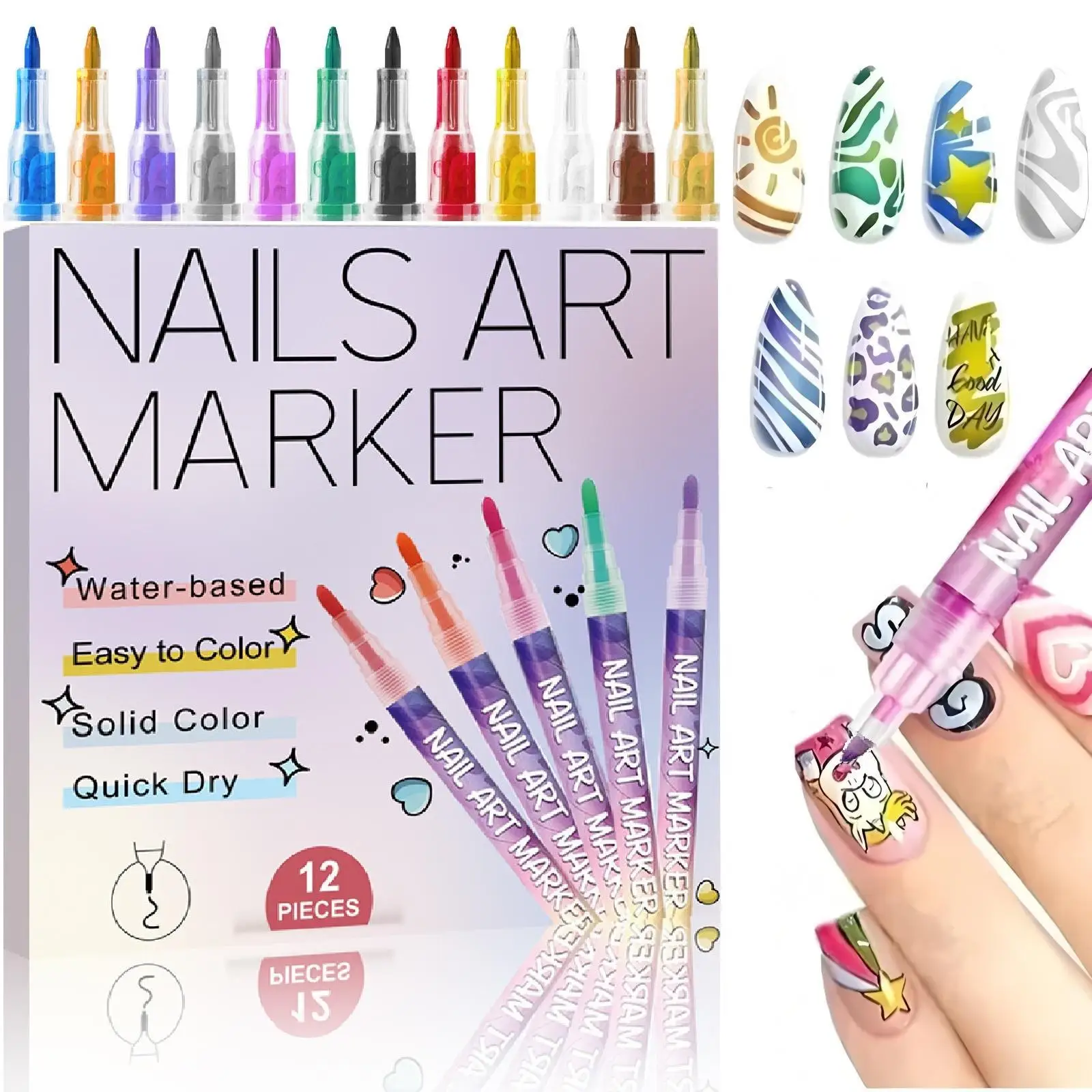 12Pcs/Set Nail Acrylic Graffiti Pen Colourful Nail Marker Drawing DIY Beauty Nail Art Tool Waterproof and Quick Drying Nail Mark
12Pcs/Set Nail Acrylic Graffiti Pen Colourful Nail Marker Drawing DIY Beauty Nail Art Tool Waterproof and Quick Drying Nail Mark