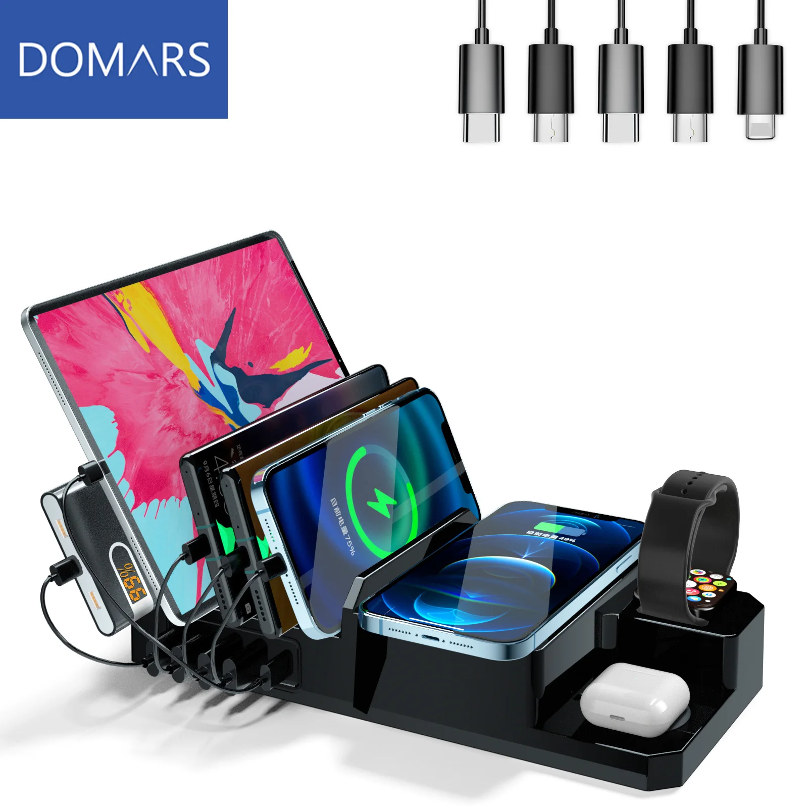 Многофункциональное USB-зарядное устройство Domars 8-в-1: настольная подставка для телефона/iPad с быстрой магнитной беспроводной зарядкой PD 15W и функцией хранения
Многофункциональное USB-зарядное устройство Domars 8-в-1: настольная подставка для телефона/iPad с быстрой магнитной беспроводной зарядкой PD 15W и функцией хранения