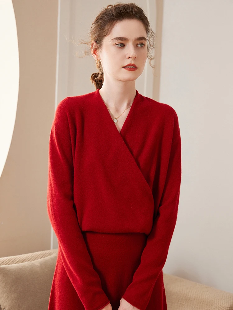 New Arrivals Women Cashmere Sweater Cross Collar Pullover Long Sleeve Autumn Winter Office Lady 100% Cashmere Knitwear Clothing
New Arrivals Women Cashmere Sweater Cross Collar Pullover Long Sleeve Autumn Winter Office Lady 100% Cashmere Knitwear Clothing