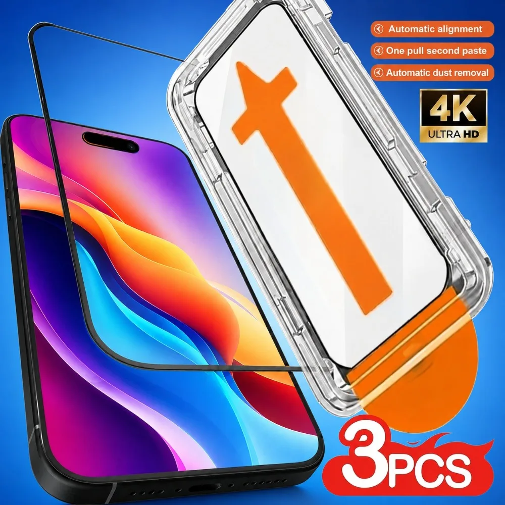 3Pcs Full Cover Tempered Glass for iPhone 17 16 15 14 Pro Max Air 15 14 Plus 13 12 11 Pro 16e 17e One Click Easy Install Glass
3Pcs Full Cover Tempered Glass for iPhone 17 16 15 14 Pro Max Air 15 14 Plus 13 12 11 Pro 16e 17e One Click Easy Install Glass