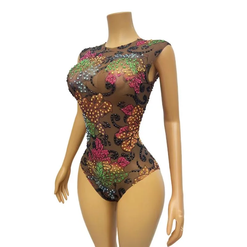 Sexy Colorful Rhinestones Flowers BrownTransparent Jumpsuit Birthday CelebrateEvening Costume Dance Sleeveless Bodvsuit C038
Sexy Colorful Rhinestones Flowers BrownTransparent Jumpsuit Birthday CelebrateEvening Costume Dance Sleeveless Bodvsuit C038