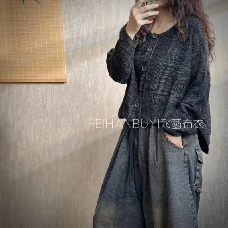 Весенне-осенний женский однобортный свободный вязаный кардиган с круглым вырезом в стиле искусства, винтажный короткий свитер с длинными рукавами, хорошее качество
Весенне-осенний женский однобортный свободный вязаный кардиган с круглым вырезом в стиле искусства, винтажный короткий свитер с длинными рукавами, хорошее качество