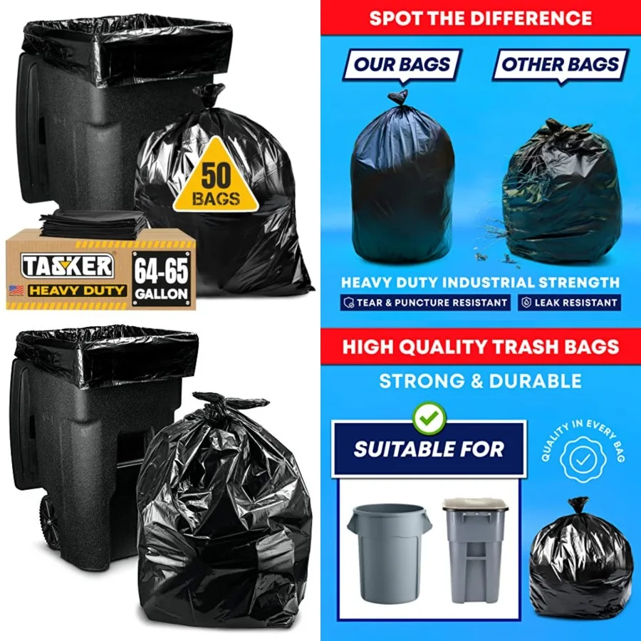 65 Gallon Trash Bags Heavy Duty with Ties Extra Large 64 Gallon Trash Bags for Toter Garbage Bag 65 Gallon Trash Can Liners
65 Gallon Trash Bags Heavy Duty with Ties Extra Large 64 Gallon Trash Bags for Toter Garbage Bag 65 Gallon Trash Can Liners