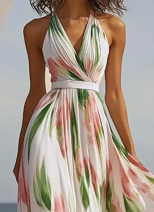 Summer Seaside Romantic Sexy Dresses Vacation Temperament New Women's Printed V-Neck Backless High Waist Elegant A-Line Dress
Summer Seaside Romantic Sexy Dresses Vacation Temperament New Women's Printed V-Neck Backless High Waist Elegant A-Line Dress