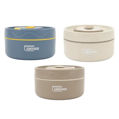 1Pcs 440ml Heat Insulation Cooker Thermal Cooking Pot Stainless Steel Double Layer Portable Round Shape Thermal Lunch Container