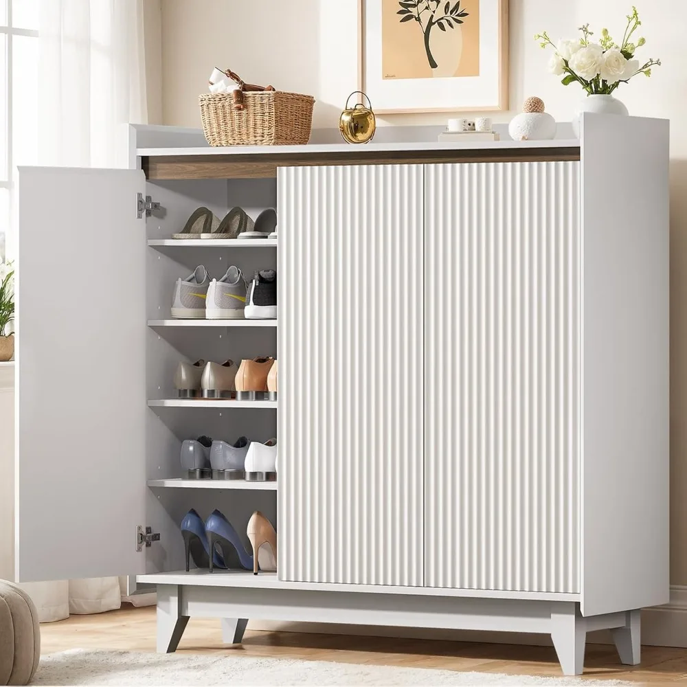 Шкаф для хранения обуви с 3 дверцами, рифленый шкаф для обуви высотой 43,7 дюйма для прихожей, 6-уровневый отдельно стоящий органайзер для обуви для фойе 
Шкаф для хранения обуви с 3 дверцами, рифленый шкаф для обуви высотой 43,7 дюйма для прихожей, 6-уровневый отдельно стоящий органайзер для обуви для фойе