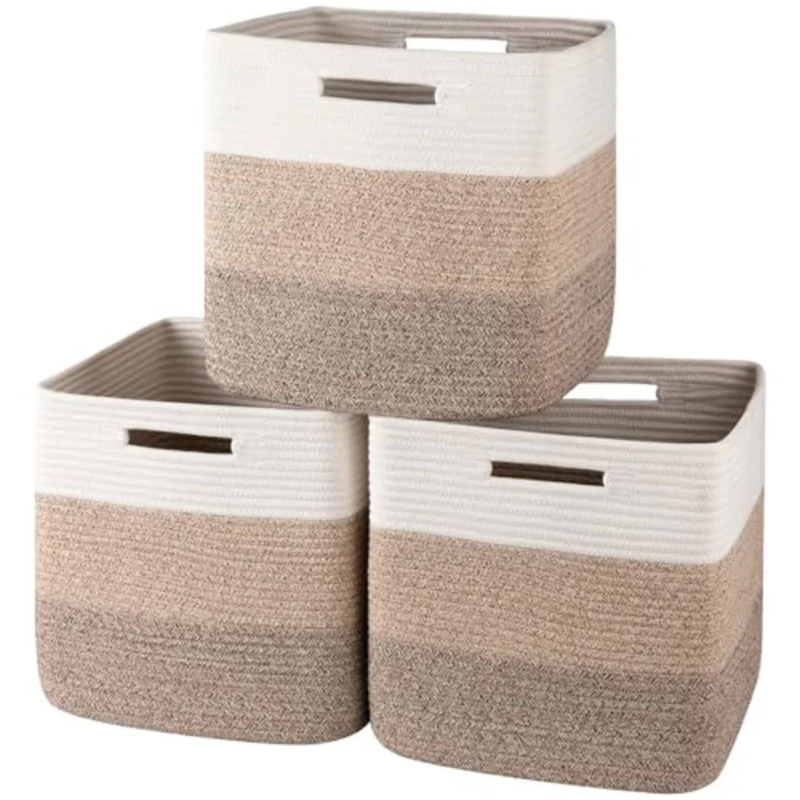 13 Inch Cube Storage Bins, 3-Pack Cotton Rope Woven Baskets for Organizing, Insert Storage Baskets for Shelves, Baby Nursery, C
13 Inch Cube Storage Bins, 3-Pack Cotton Rope Woven Baskets for Organizing, Insert Storage Baskets for Shelves, Baby Nursery, C